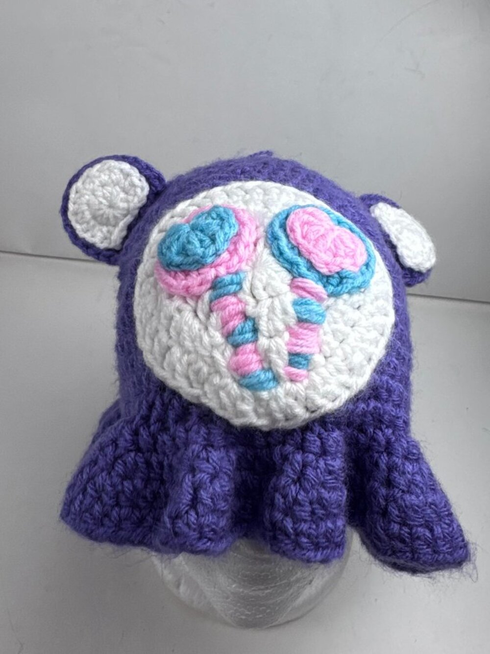 Handmade Purple Crochet Ruffle Bucket Hat Bear Ears Lollipop Pastel Kawaii Y2K